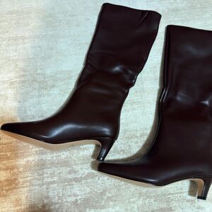 Kitten Heel Boots Burgundy Brown Leather